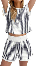 Stripe Knit 2-Piece Lounge Set for Women - Casual Summer Two-Piece