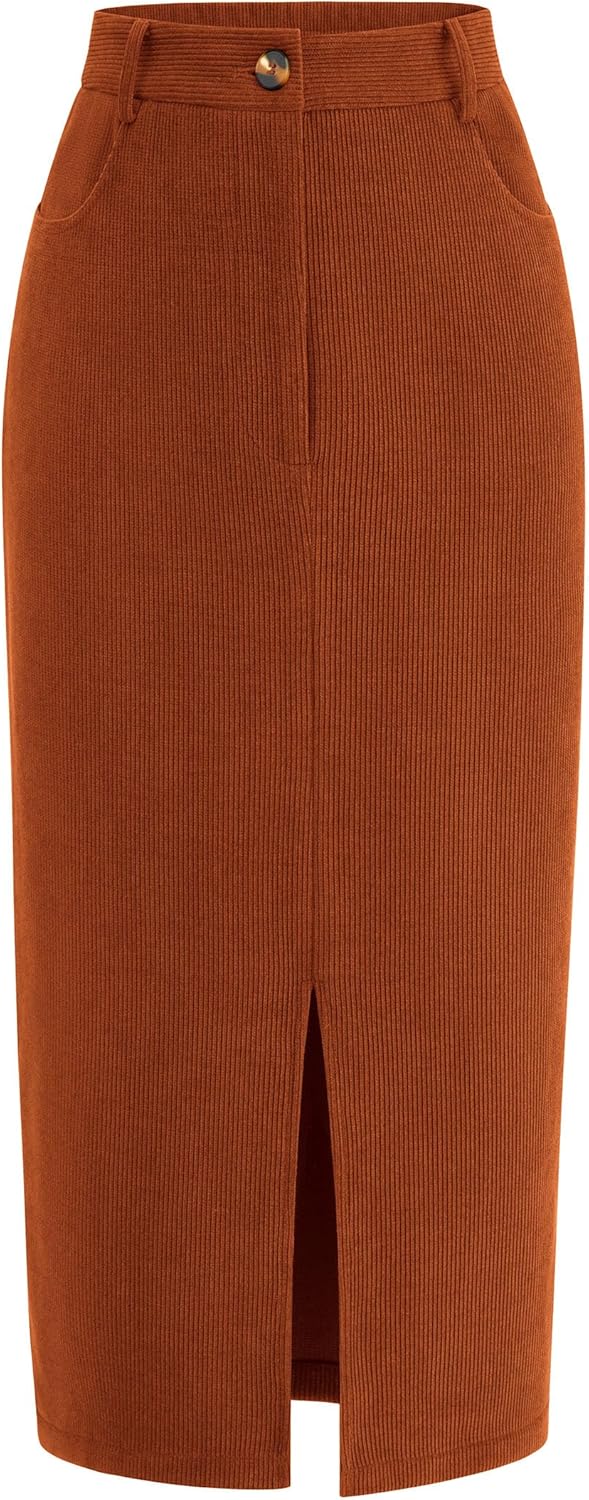 PRETTYGARDEN High Waisted Corduroy Midi Skirt for Women