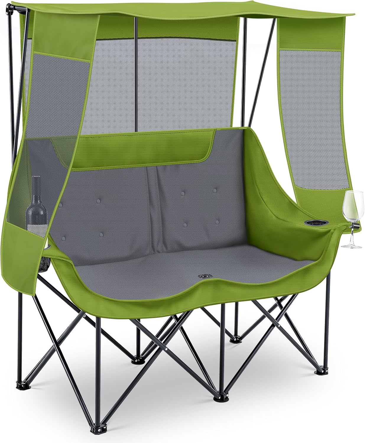 Double Camping Chair with Canopy Shade for Outdoor Comfort