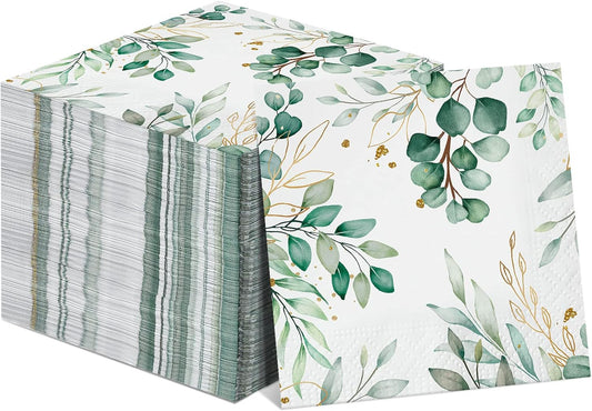 100 Eco-Friendly Eucalyptus Leaf Cocktail Napkins by Pajean