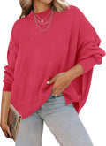 ZESICA Women's Fall 2025 Ribbed Side Slit Oversized Sweater - Cozy Fit