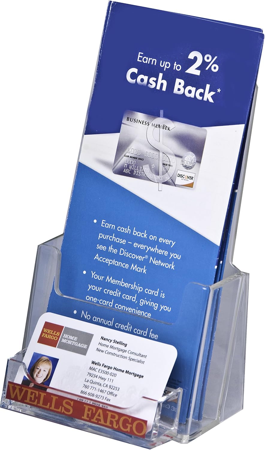 Clear-Ad Acrylic Trifold Brochure Holder with Card Pocket