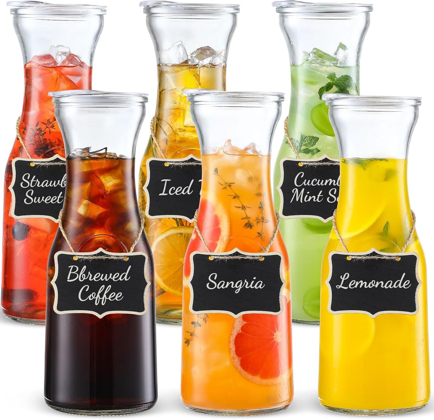 Set of 6 Glass Carafes with Lid for Elegant Beverage Serving