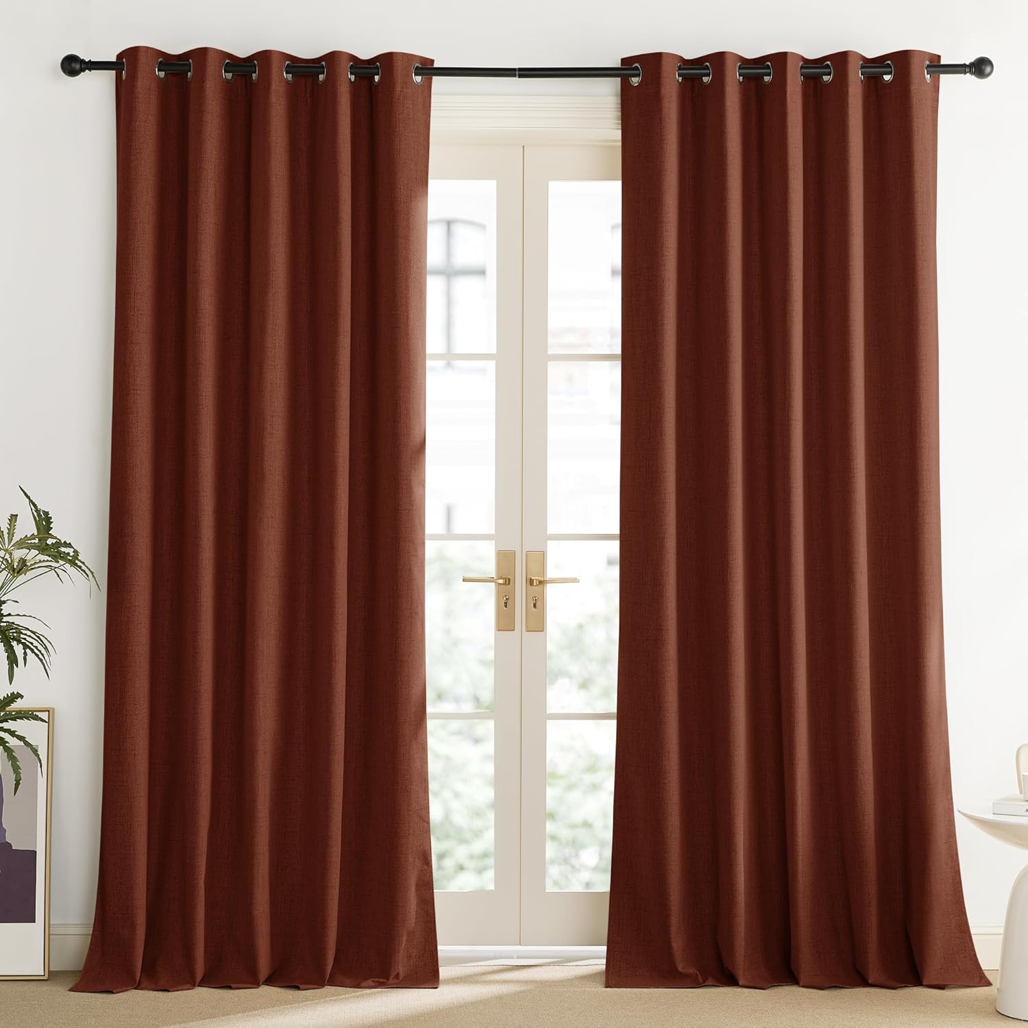NICETOWN 100% Blackout Linen Curtains for Bedroom Privacy