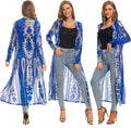Women's Sequin Cardigan Ankle-Length Duster - Gold Blue Sparkle