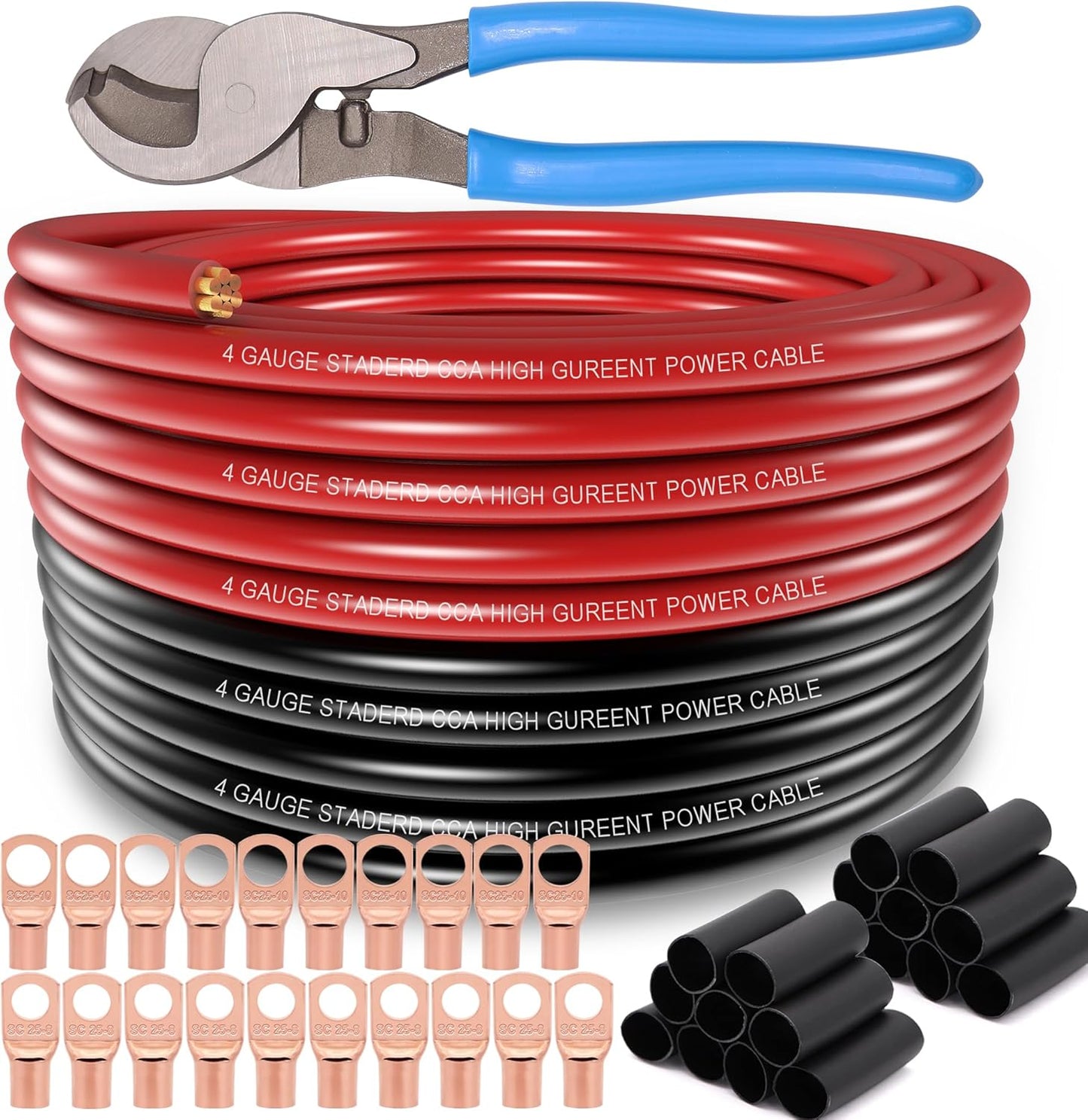 4 Gauge Wire Set with Lugs and Heat Shrink for Versatile Use
