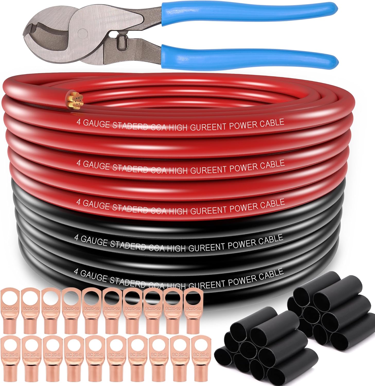4 Gauge Wire Set with Lugs and Heat Shrink for Versatile Use