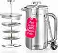 Ziruma Non-Toxic French Press 34 Oz - Stainless, Plastic-Free Brew