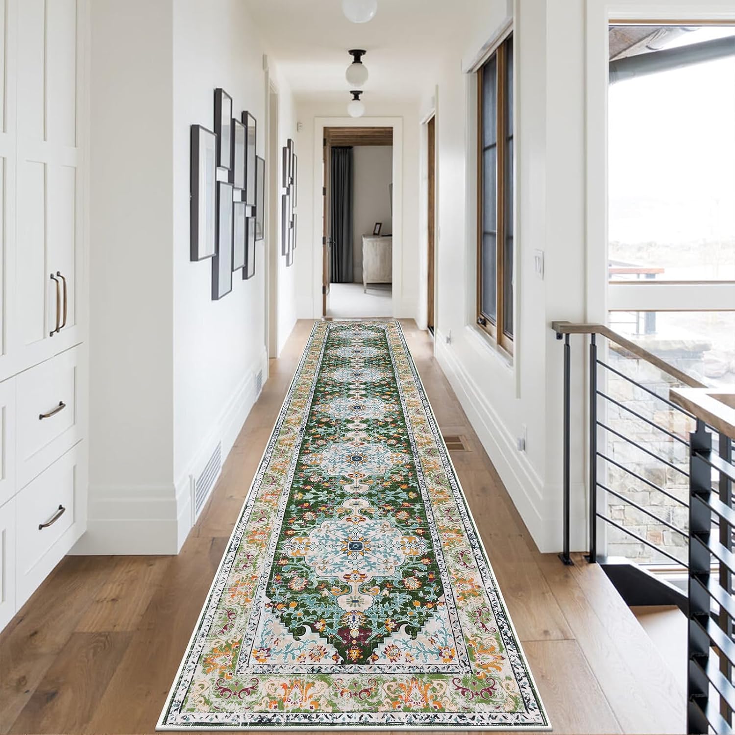Boho Hallway Runner Rug 2.6ft x 14ft Non Slip Vintage Accent
