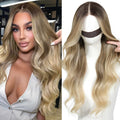 Ombre Blonde Wear and Go Glueless Wig with Bangs - 26in Body Wave