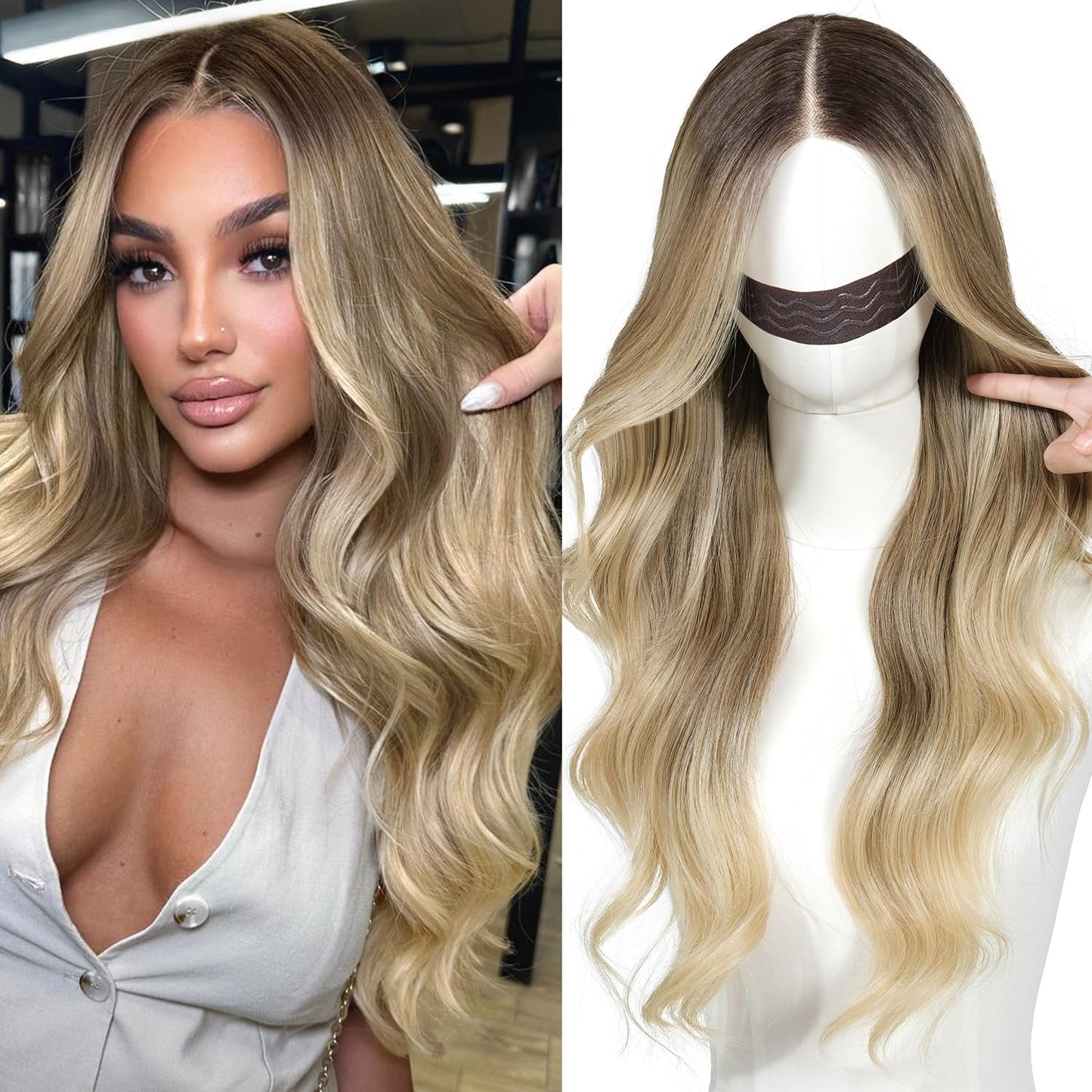 Ombre Blonde Glueless Wig with Bangs for Stunning Looks