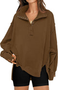 Oversized Henley Sweatshirt for Women - Casual Button Pullover