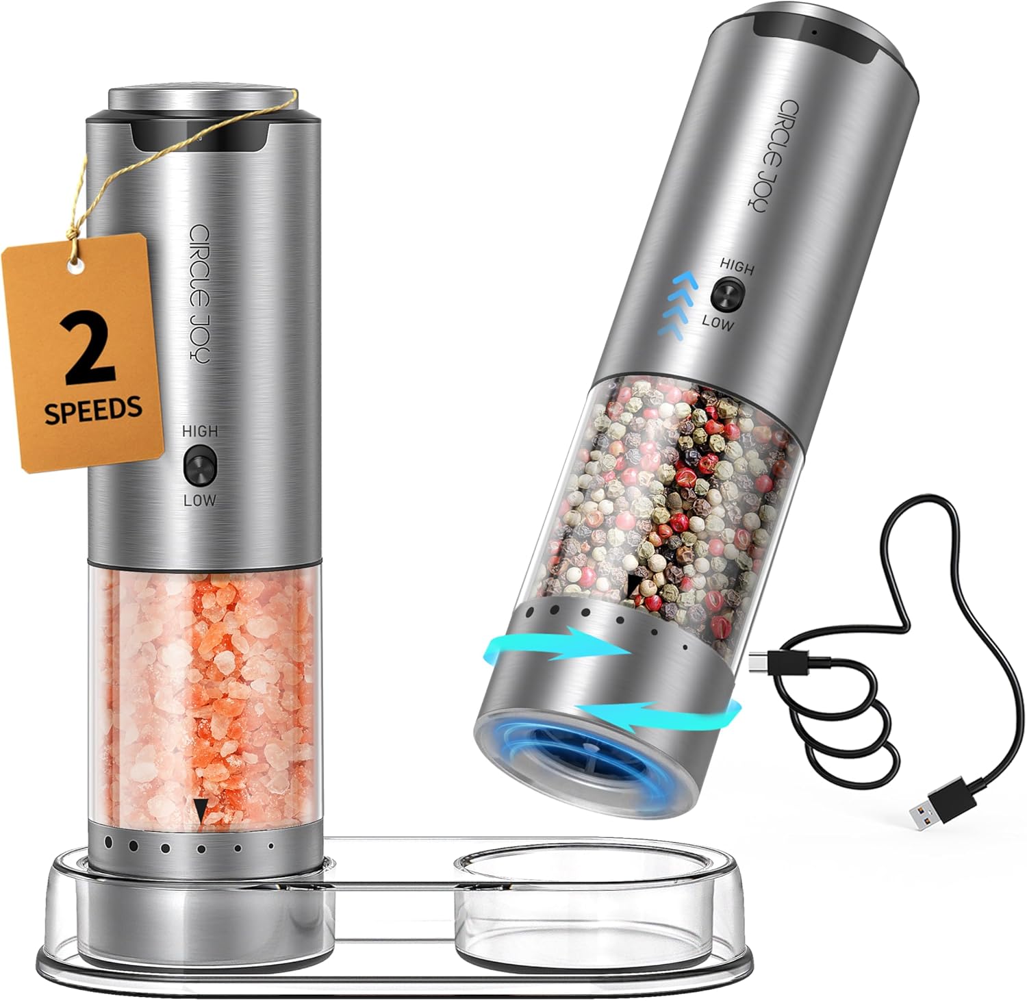 CIRCLE JOY Electric Salt and Pepper Grinder Set for Precision