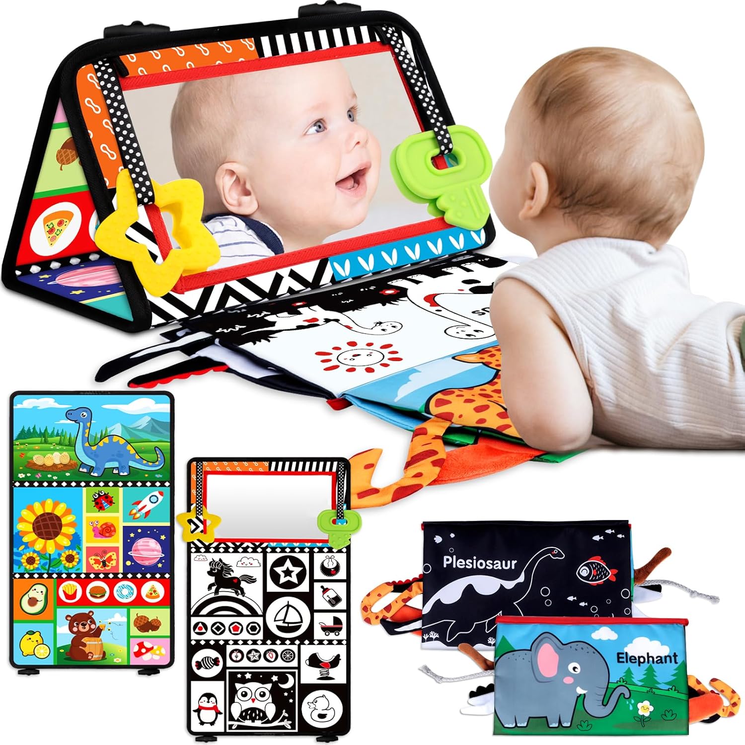 Montessori Baby Mirror & Crinkle Book Set