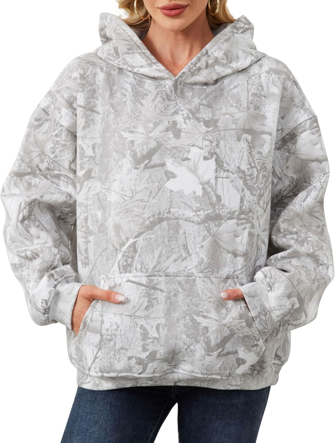 Eutten Women's Camo Maple Leaf Hoodie - Cozy Oversized Style