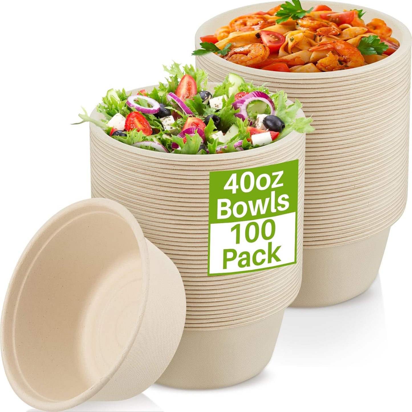 100 Pack Large Disposable Salad Bowls - Eco-Friendly & Microwavable!