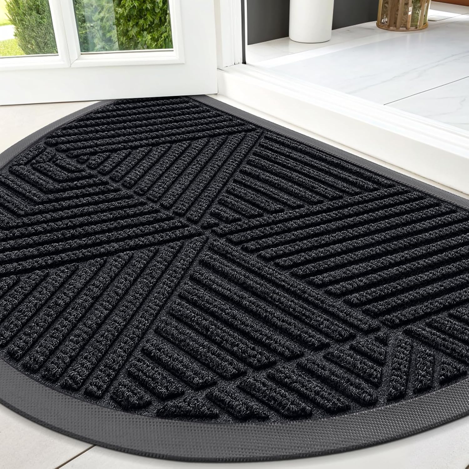 Smiry Half Circle Front Door Mat for Indoor Outdoor Use