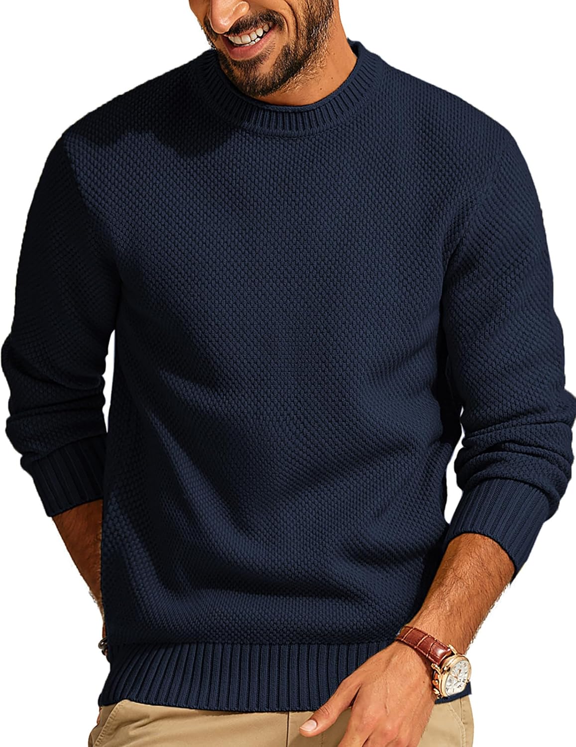 PJ PAUL JONES Mens Sweater Waffle Knit Crewneck Pullover Style