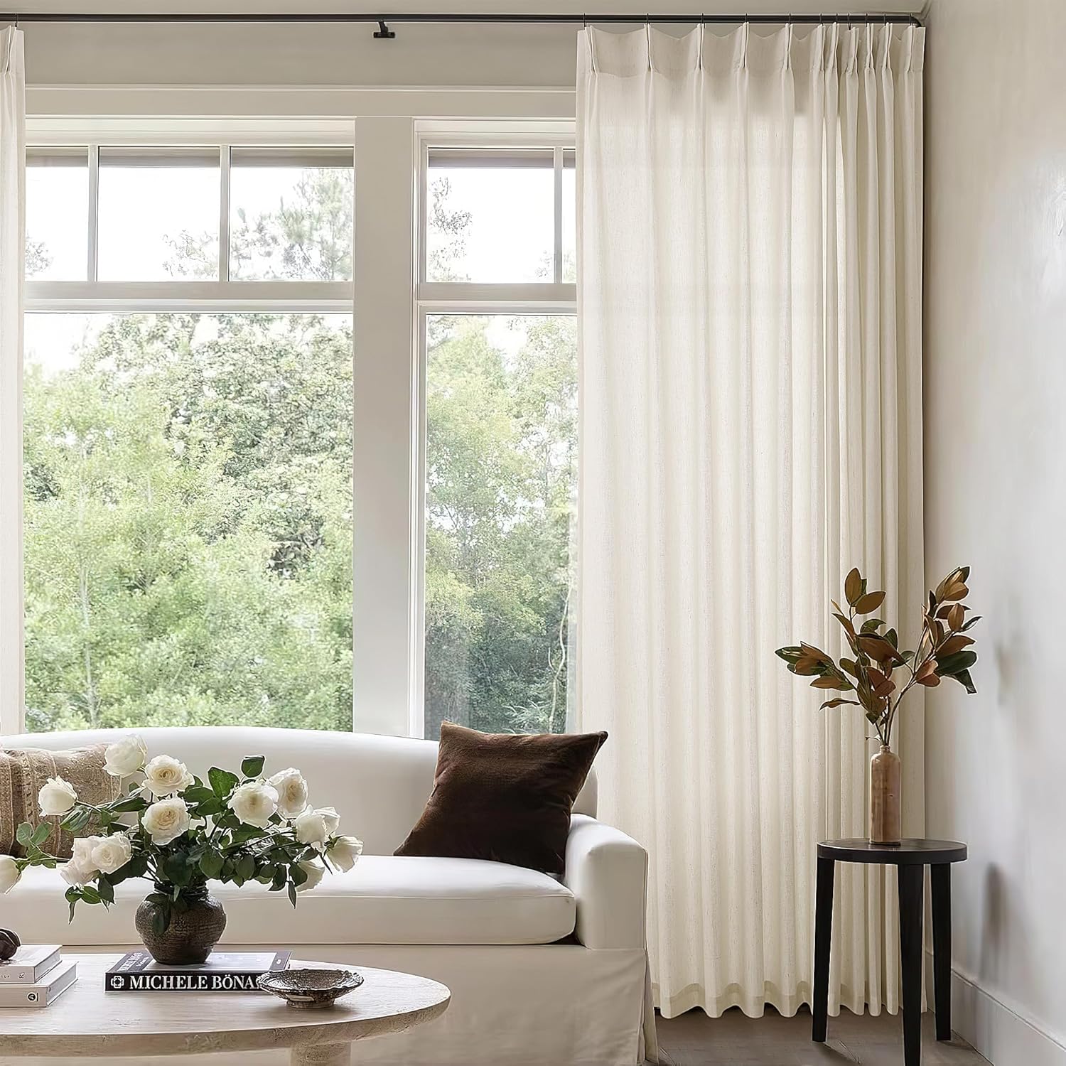 Sheer Linen Curtain 90 Inches Long for Patio Sliding Doors