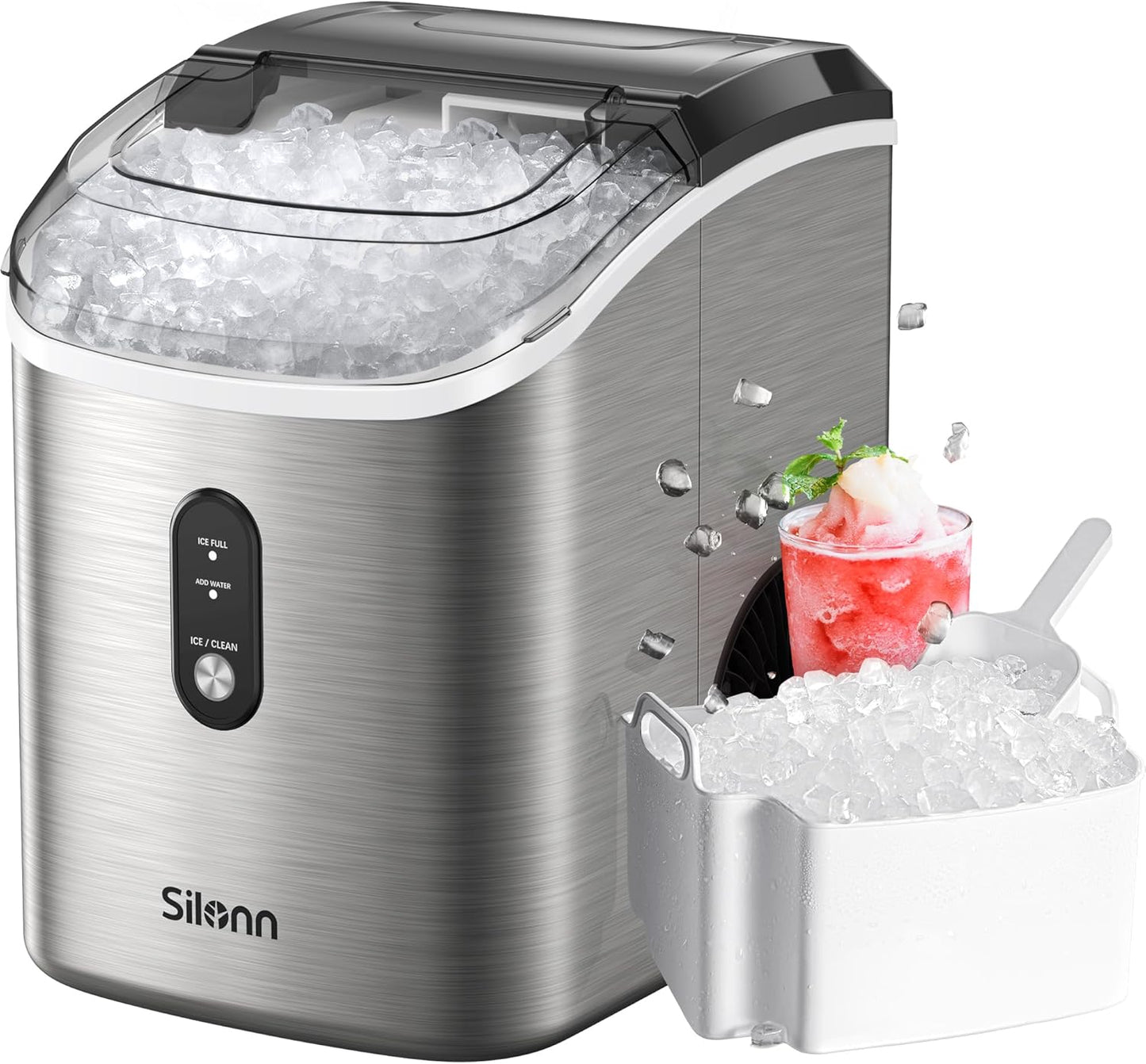 Nugget Ice Maker Countertop - Silonn Chewable Pellet Ice Machine