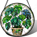 Stained Glass Window Hanging Monstera Suncatcher - Colorful 14.9x14.9