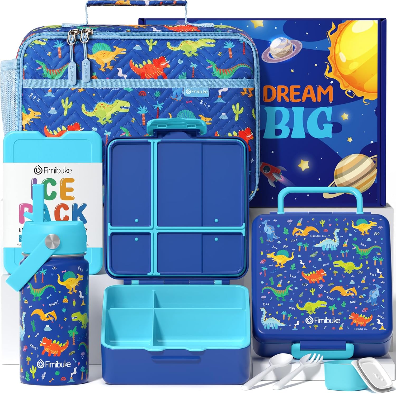 Fimibuke Kids Bento Lunch Box Set with Insulated Bag & Bottle
