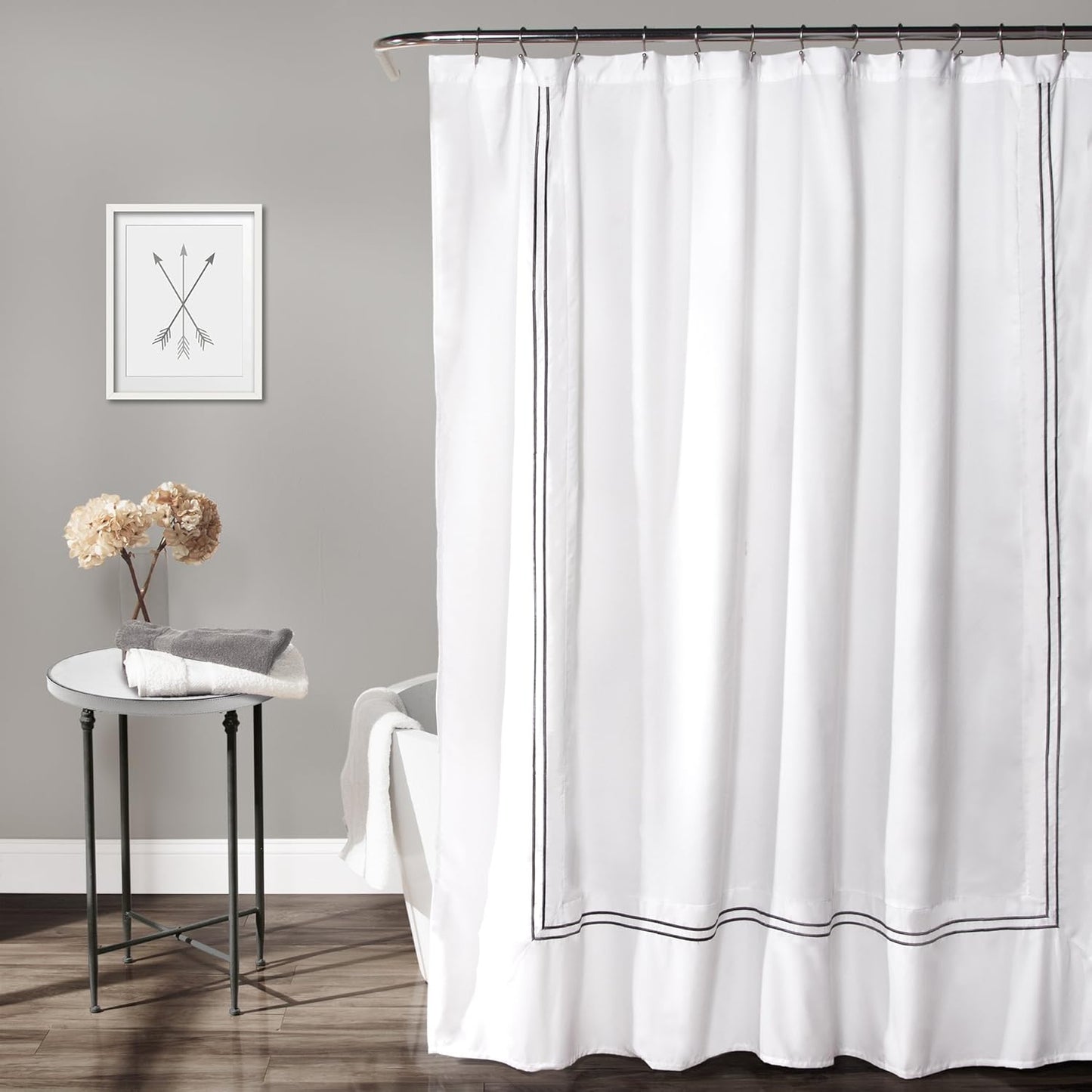 Lush Decor Hotel Collection Minimalist Fabric Shower Curtain, White/Gray
