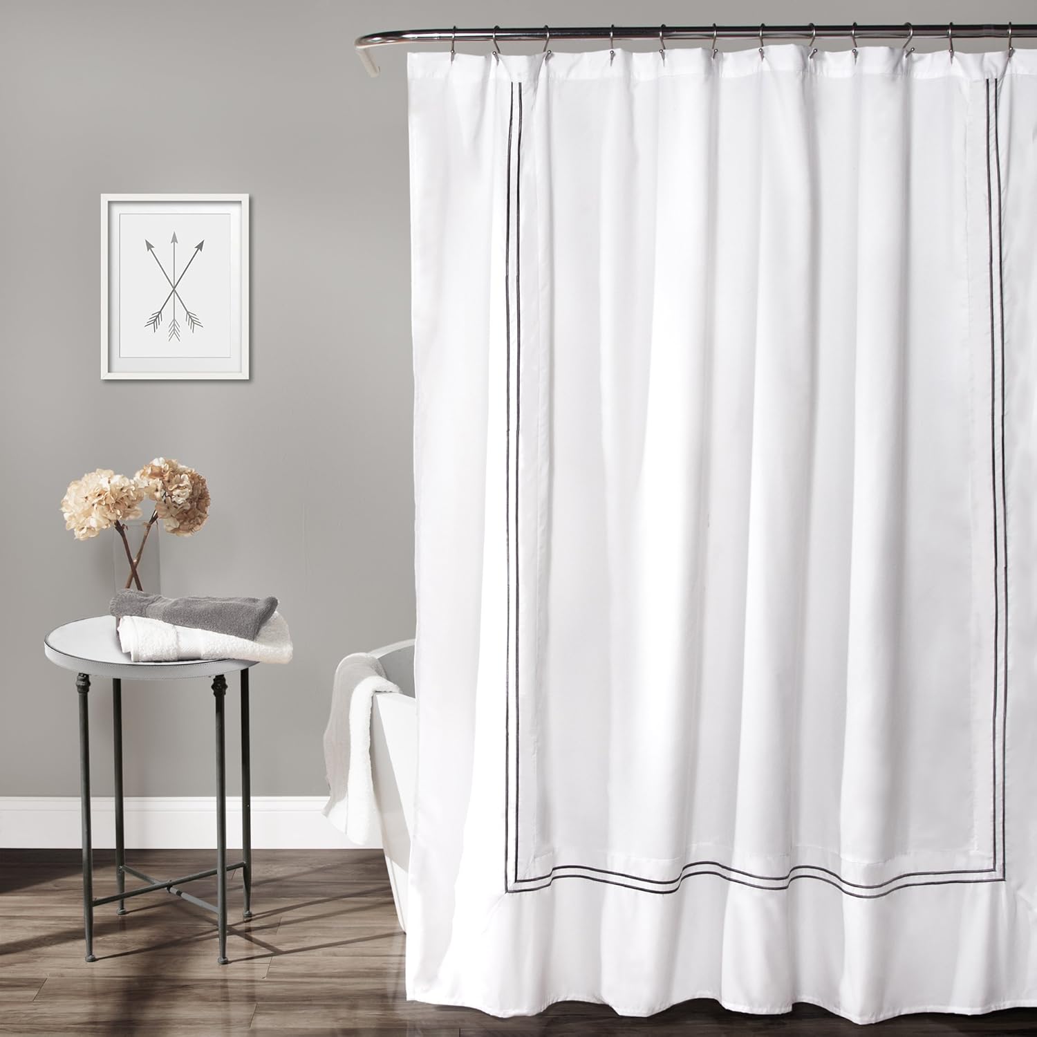 Lush Decor Hotel Collection Minimalist Fabric Shower Curtain, White/Gray