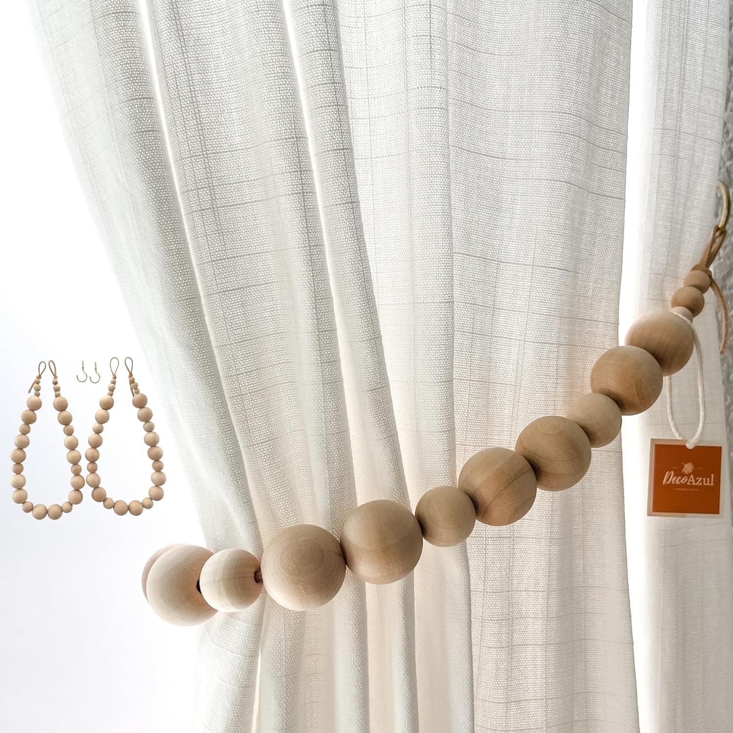Boho Wood Bead Curtain Holdbacks