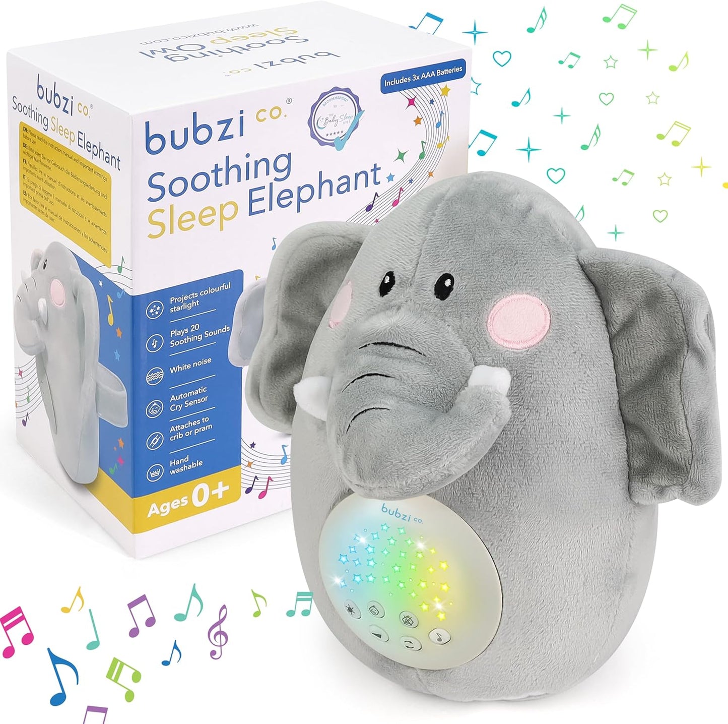 Bubzi Co Sound Machine: Portable Elephant Soother & Night Light