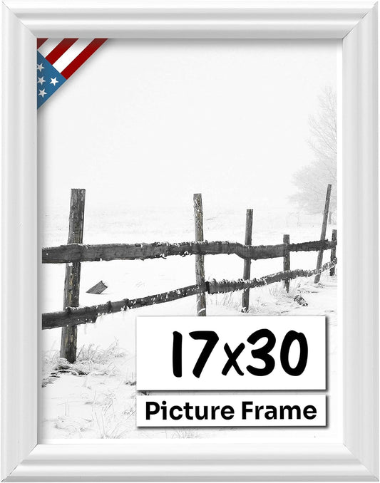 White 17x30 Picture Frame - Handmade Solid Wood Wall Decor