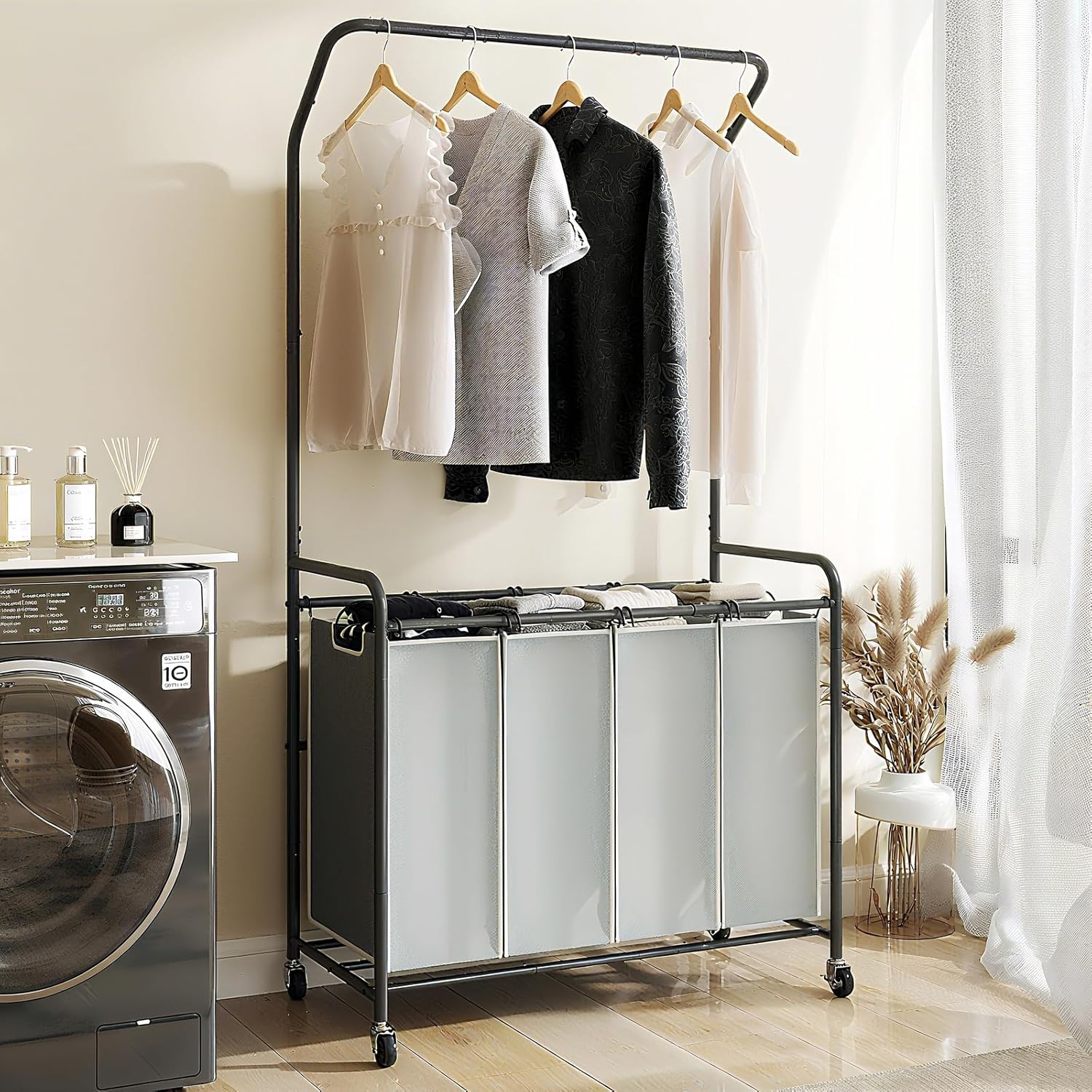 ROMOON Rolling Laundry Basket Organizer with Hanging Rack