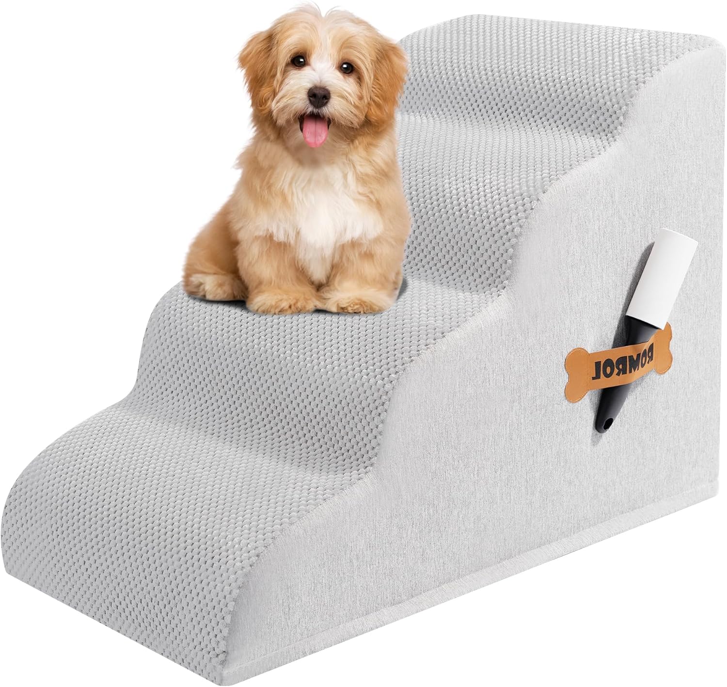 Romrol Dog Stairs Ramp for Beds and Couches, 4-Tier Pet Steps