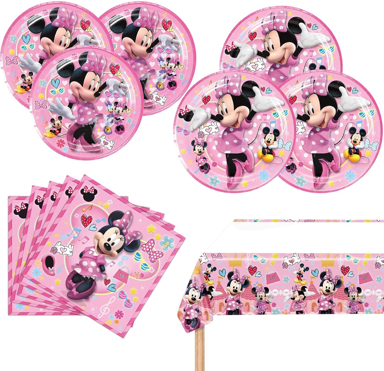 Minnie Mouse Party Set - 20 Plates, 20 Napkins, 1 Tablecover