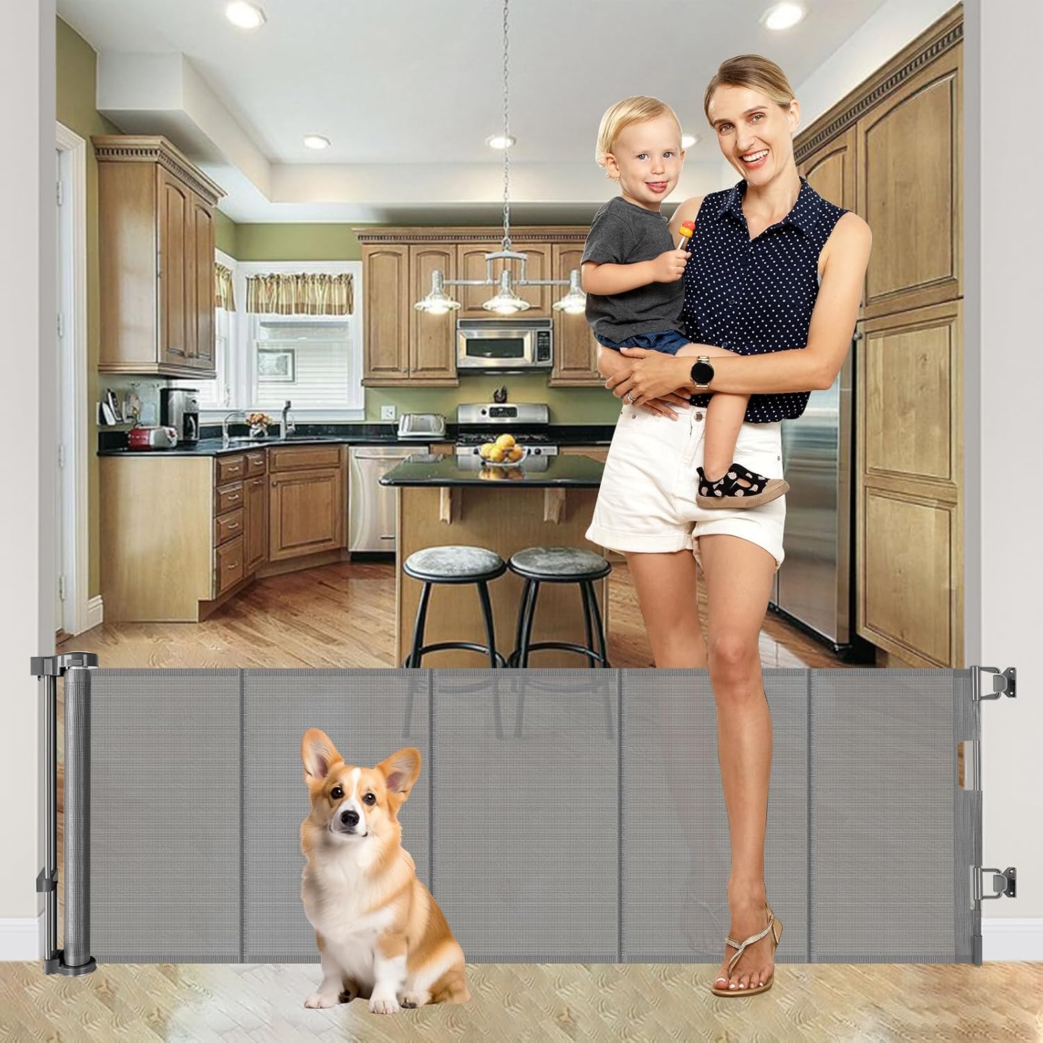 Retractable Dog Gate 22 Inches Tall for Small Pets Indoors