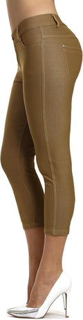 Women's Jean Look Jeggings Tights Slimming Cotton Blend Capri