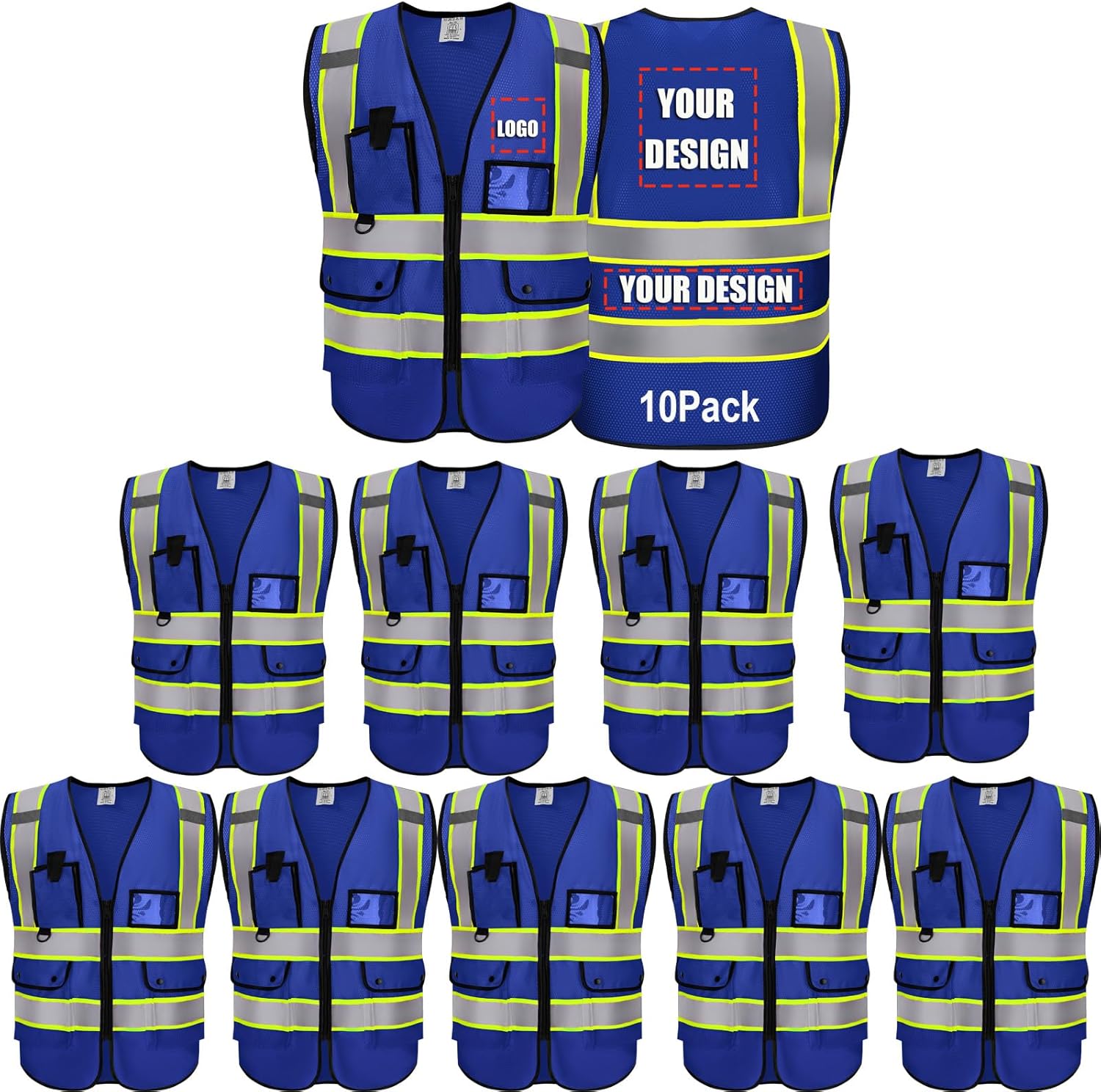 Reflective Vest Class 2 Safety Vests with Pockets and Zipper