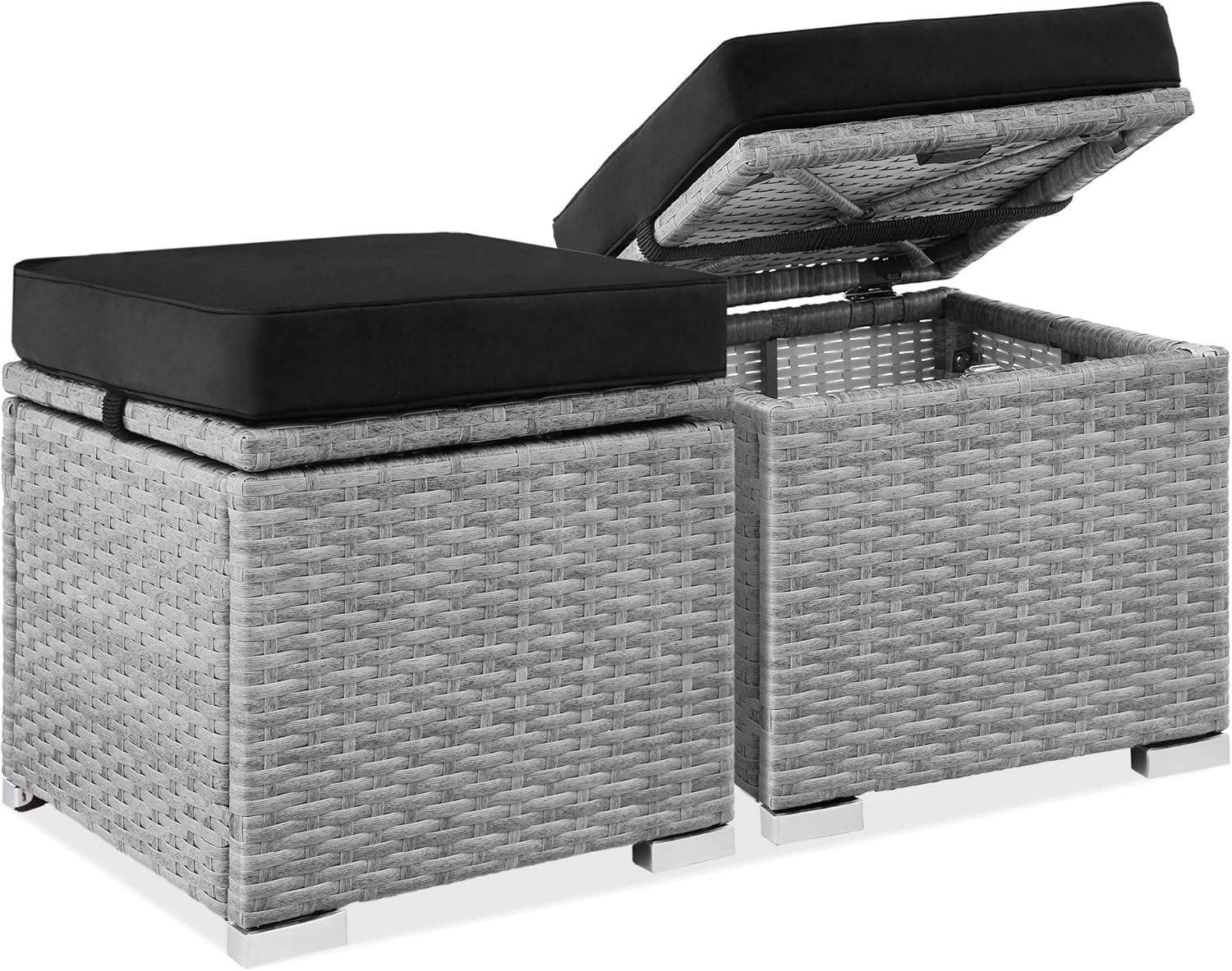 Set of 2 Wicker Ottomans for Outdoor Furniture and Storage