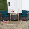 Peacock Blue 3-Piece Patio Bistro Set - Cushioned Wicker Conversation
