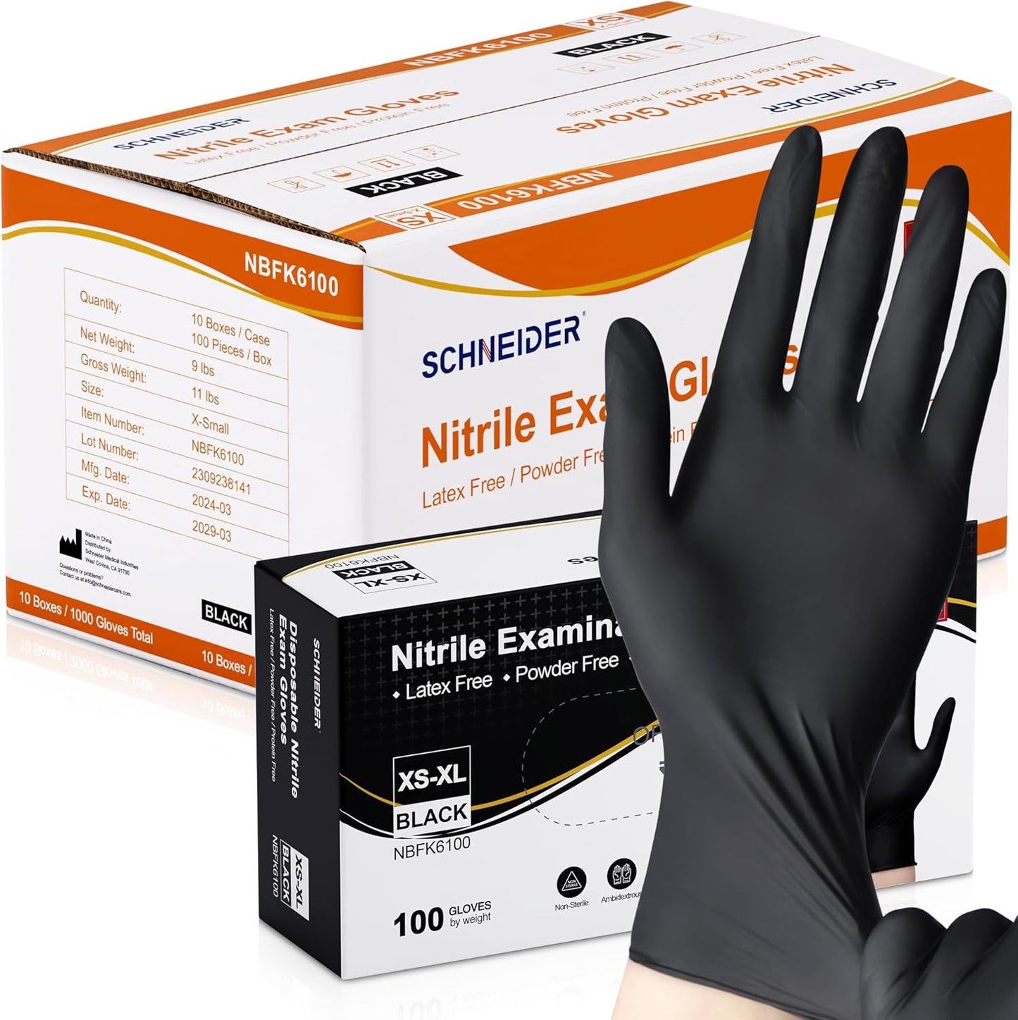 Schneider Nitrile Exam Gloves for Medical, Cooking, and Cleaning