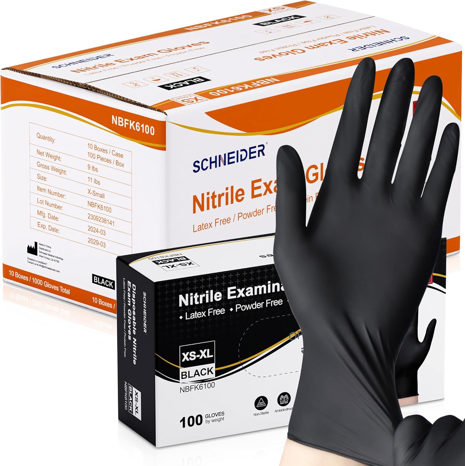 Schneider Nitrile Exam Gloves for Medical, Cooking, and Cleaning