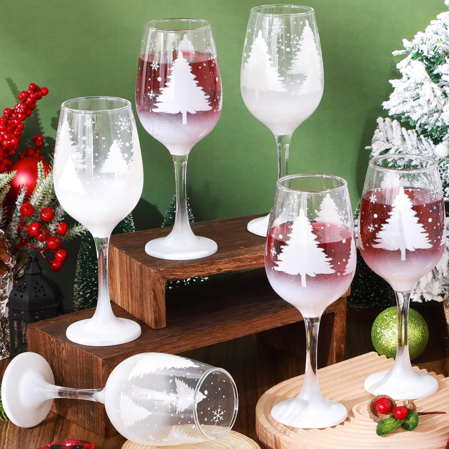 Set of 6 Festive Christmas Wine Glasses for Holiday Cheer