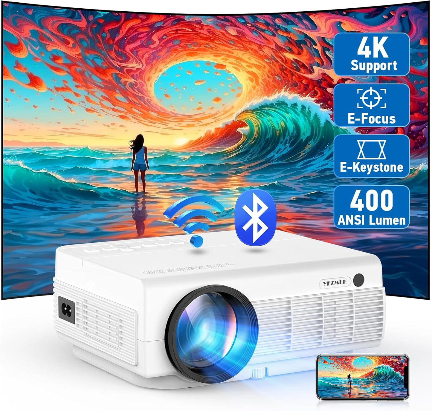 YEZMEK 5G Mini Projector: Electric Focus & 4K Supported