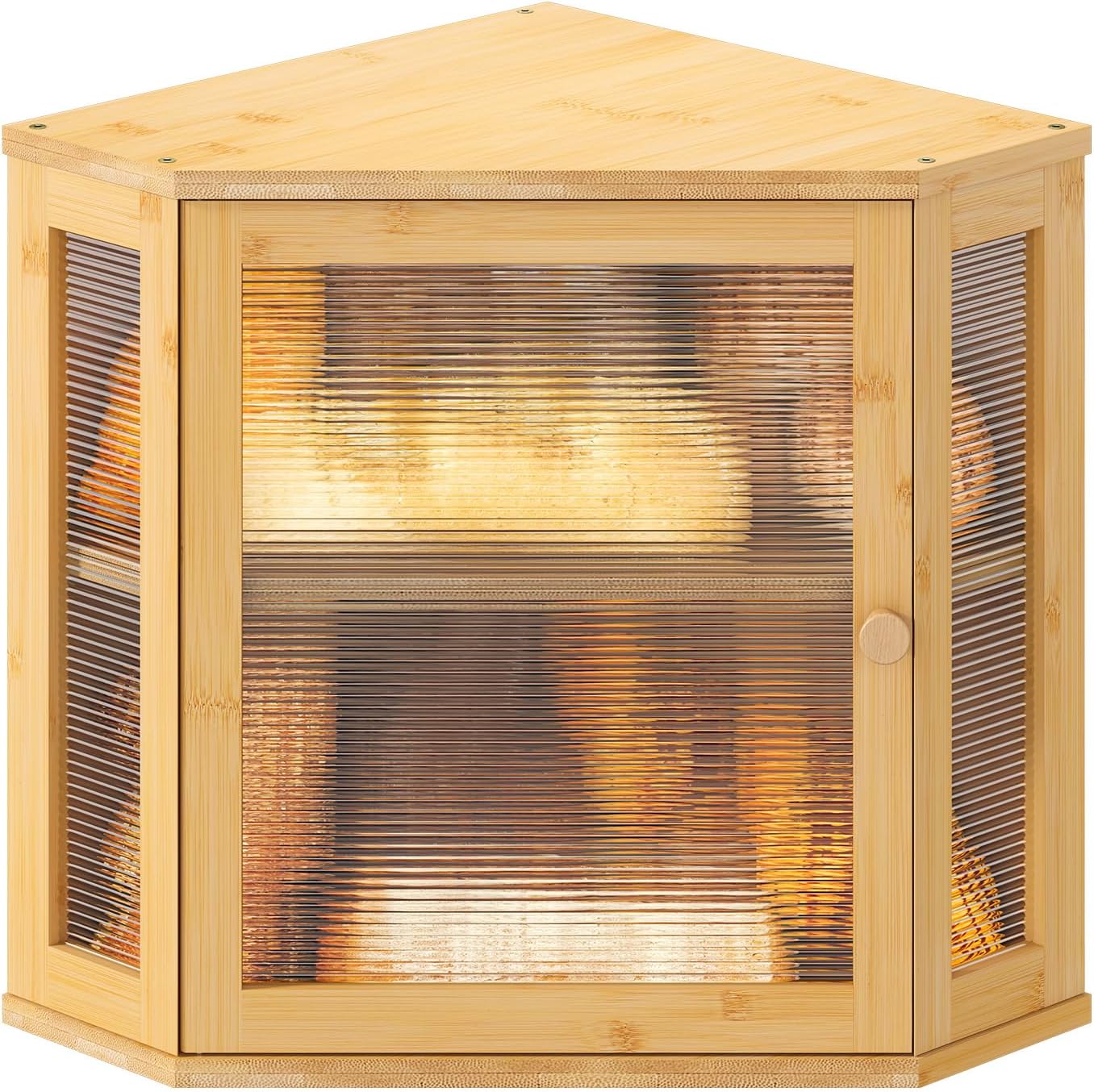 Corner Bread Box for Kitchen Countertop with Wavy Door Panel