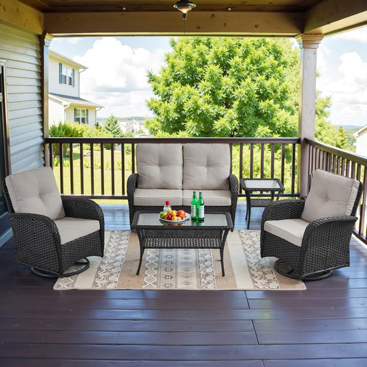 5 Piece Wicker Patio Furniture Set for Outdoor Relaxation