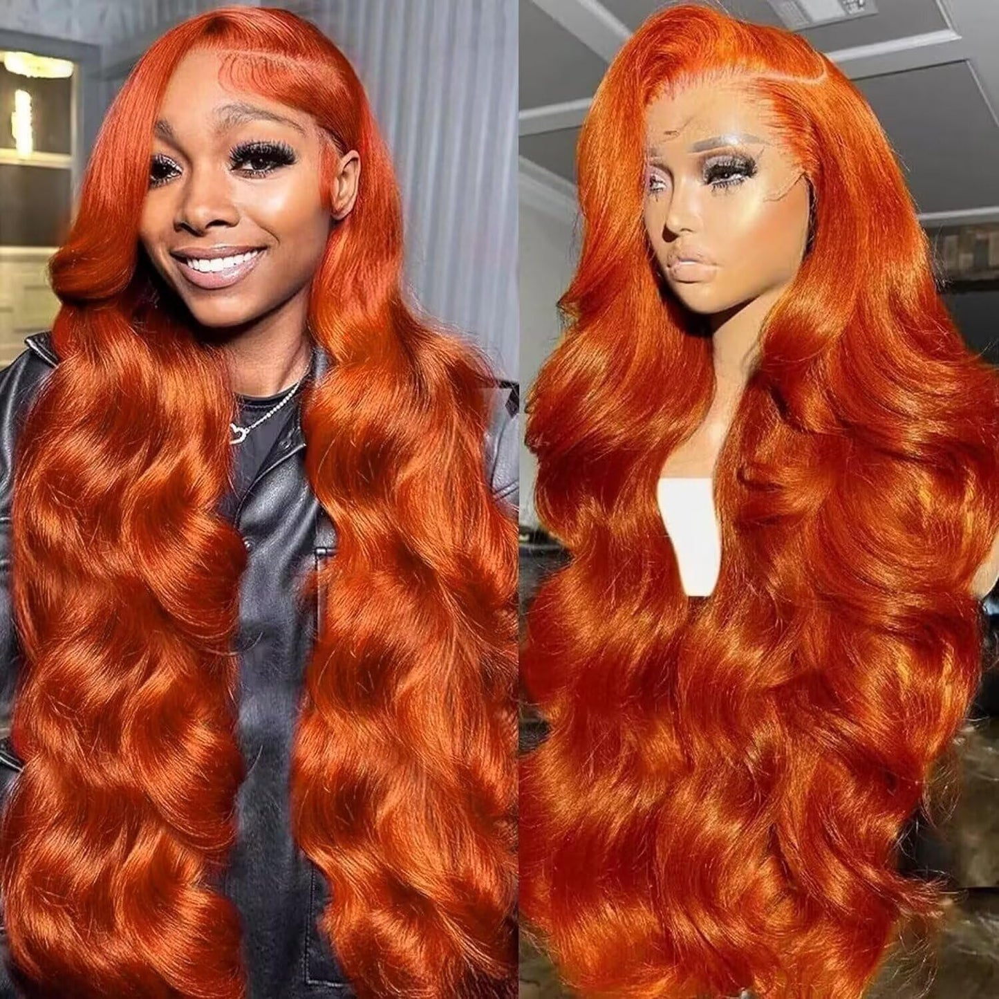 Ginger Orange Lace Front Wigs Human Hair 32 Inch Body Wave