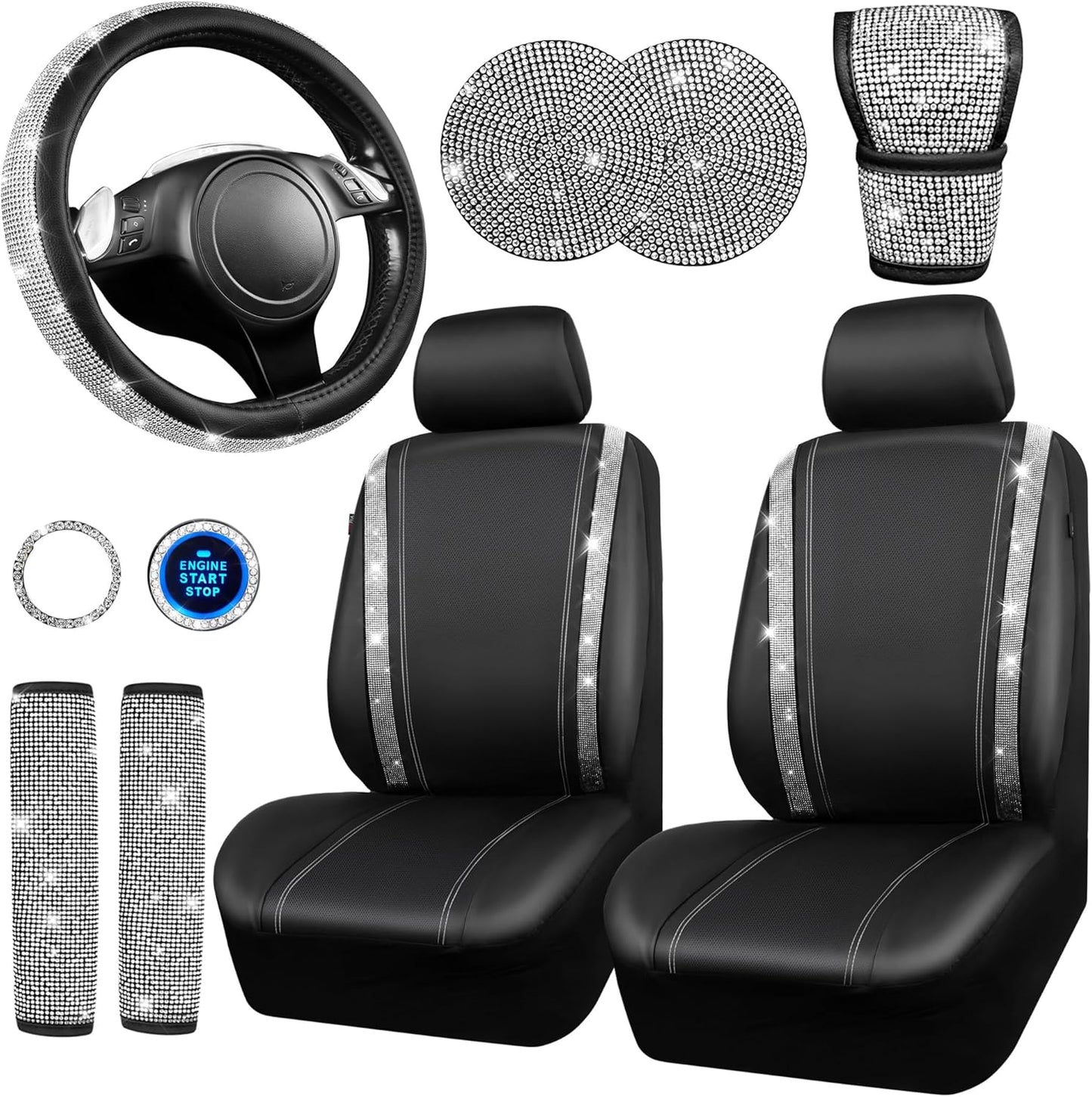 Bling Diamond Leather Car Seat Covers Set for Stylish Women