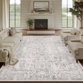 Gray Area Rug 8x10 Machine Washable Vintage Distressed Non Slip