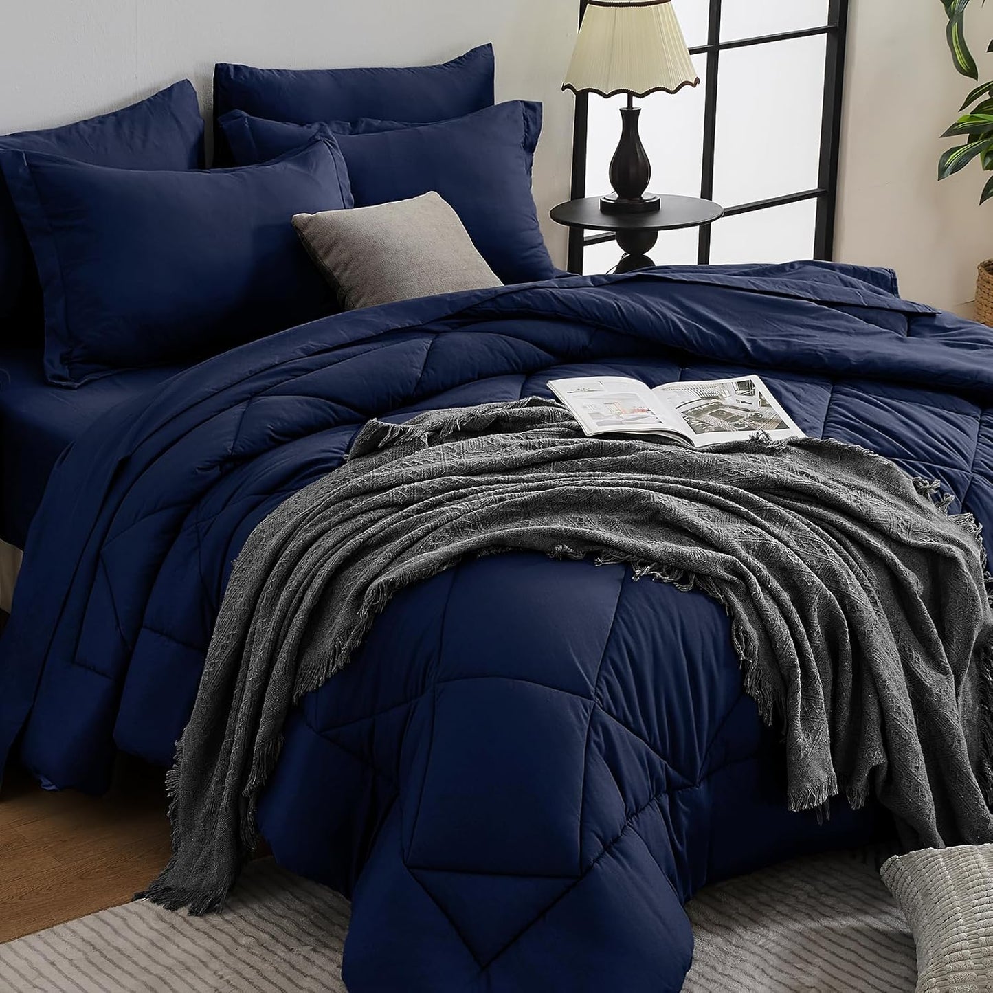 HEVUMYI Navy Blue Twin Comforter Set - Ultra Soft Bedding Set