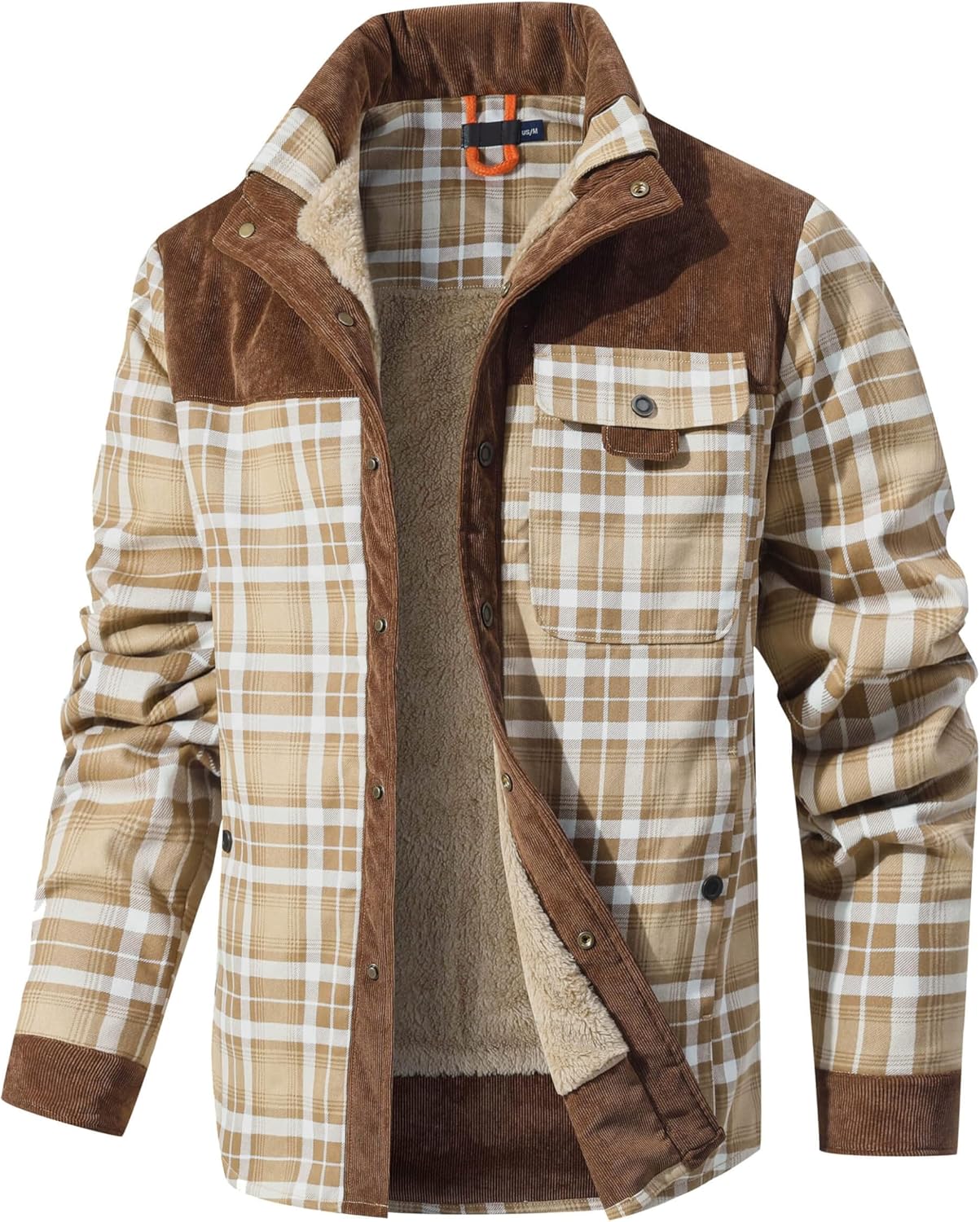 HYPESTFIT Men's Corduroy Plaid Sherpa Lined Flannel Shirt Jacket